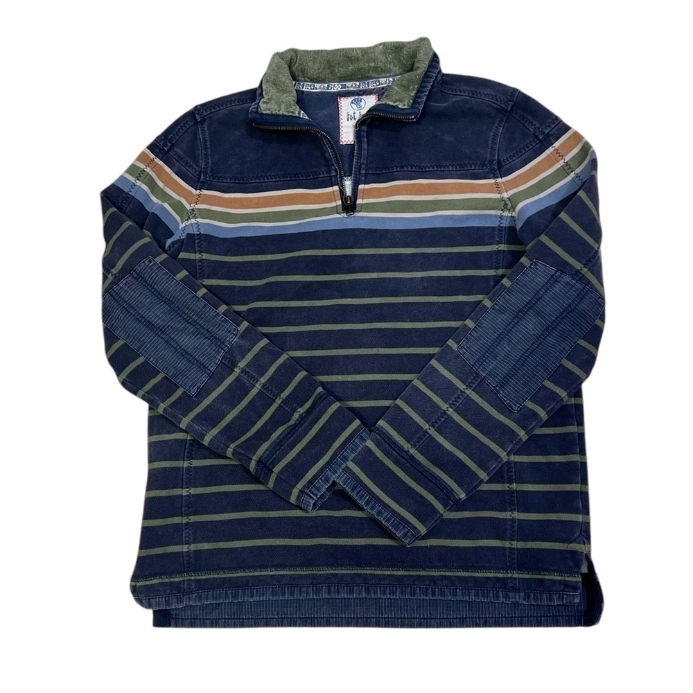Fat Face Airlie 1/4 Zip Top Men’s Small Blue Green Striped Elbow Patch Jumper